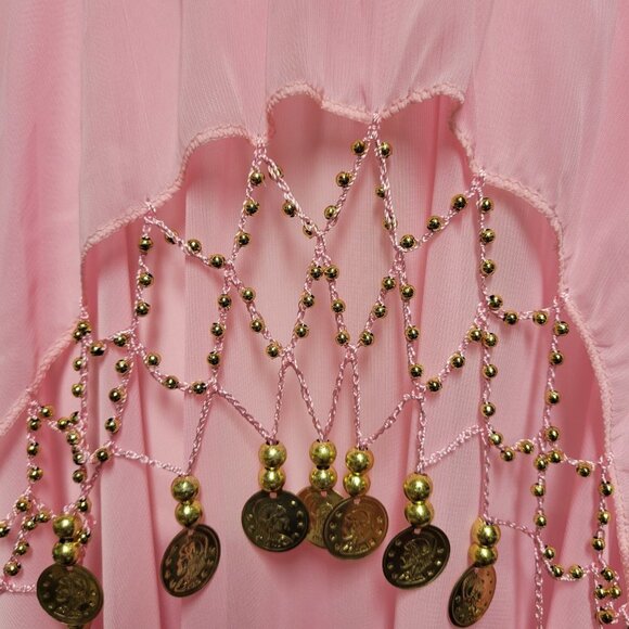 Kids or Teens Dance Skirt Pink Sheer Party Skirt with Gold Beads and Coins - Picture 3 of 5